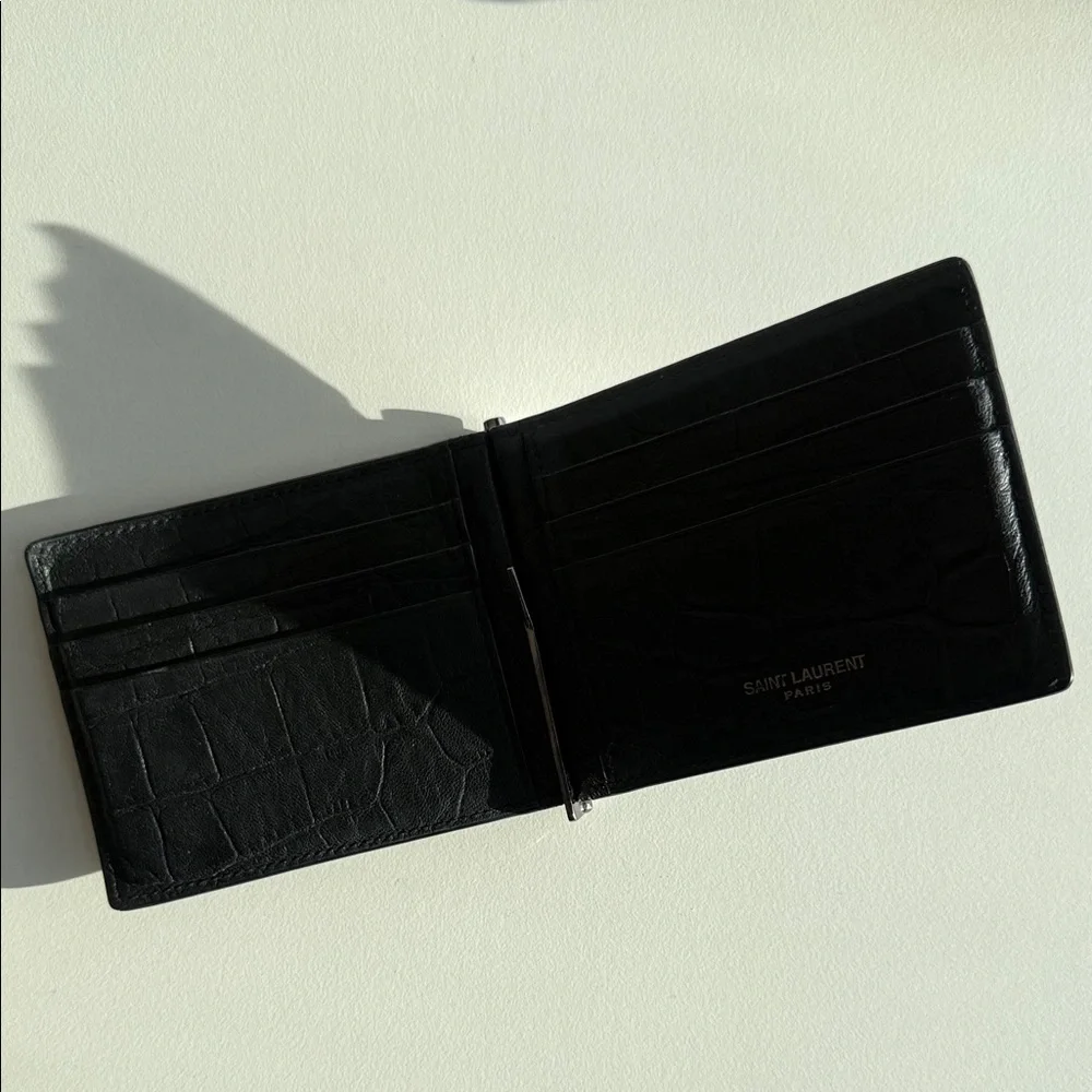 Yves Saint Laurent Croc-Embossed Black Money Clip